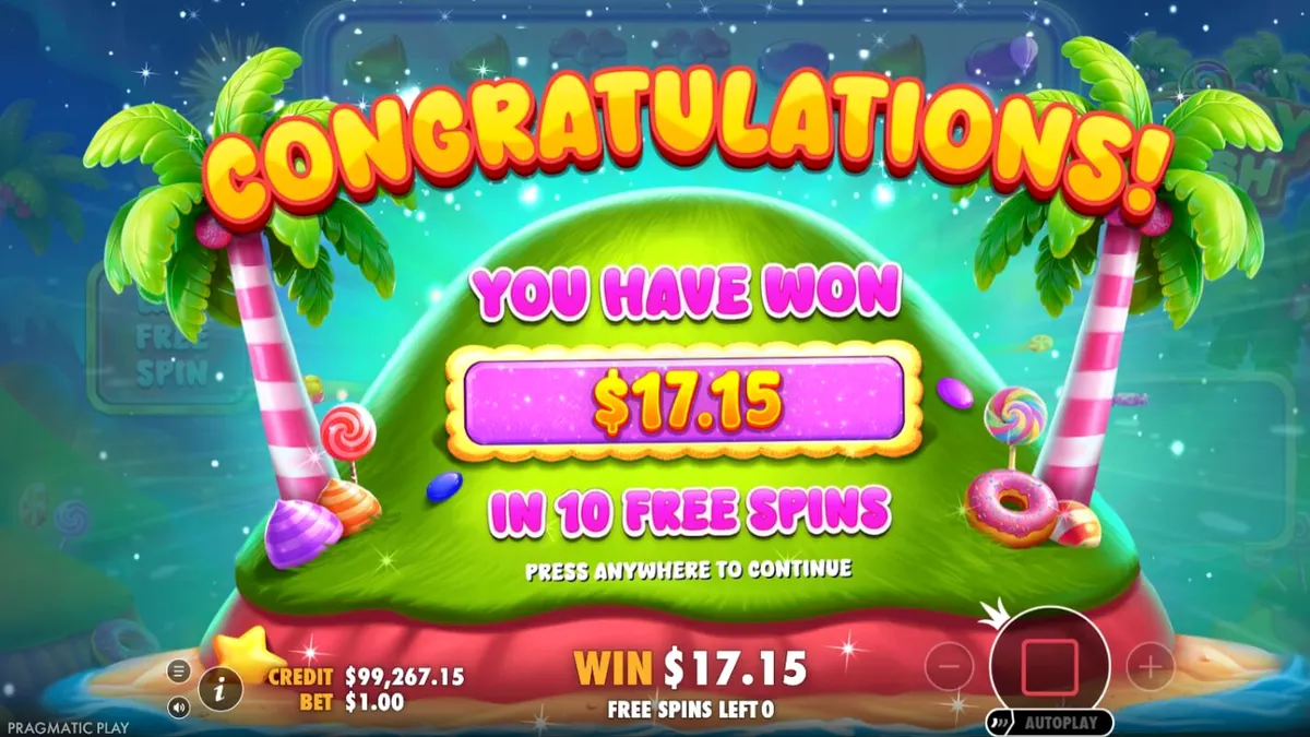 Tampilan visual slot Candy Rush dengan tema permen yang penuh warna